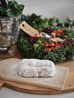 Stollen cake and Christmas decorations 