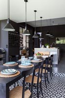 Modern black, white and silver kitchen-diner 