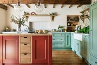 Red and green modern kitchen 