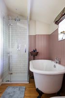 Pink panelled modern country bathroom 