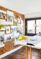 Cork notice board feature wall in modern home office 