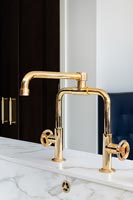 Gold taps in modern kitchen 