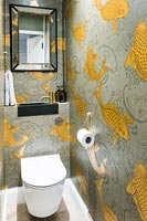 Decorative wallpaper in small bathroom - toilet 