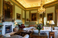 Grand sitting room with chandelier - Swinton Park Hotel, Yorkshire