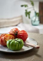 Fresh tomatoes on plate - kitchen detail  