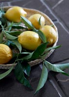 Lemons in basket - kitchen detail 
