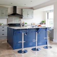 Large blue island in modern kitchen 