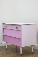 Finished set of drawers painted dusty pink with drawers in different shades - ombre paint effect 