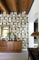 wall feature with wallpaper and vintage furniture
