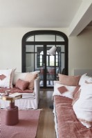 Pink furniture in modern living room