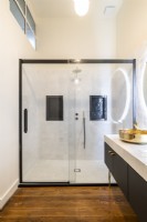 Large shower cubicle in classic style bathroom 