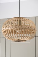 Modern wicker lampshade on pendant light - detail 