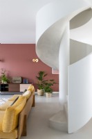 Rendered spiral staircase in modern living room 