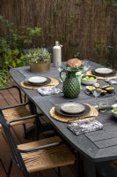 Outdoor dining table laid for lunch 