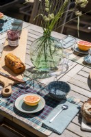Detail of outdoor dining table in summer 