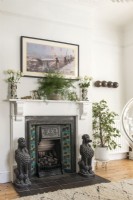 Fireplace with houseplants 