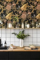 Vintage style wallpaper in country kitchen