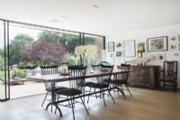 Modern dining room with view to terrace and garden