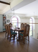 Dining area on mezzanine of converted chapel