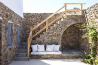Exterior stone wall and staircase