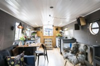 Open plan living space on canal boat.