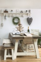 Picnic style dining table decorated for Christmas
