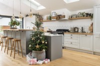 Modern kitchen decorated for Christmas
