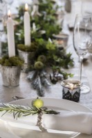 Decorative napkin ring on dining table - Christmas