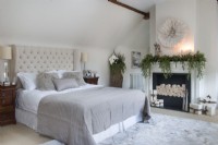 Modern bedroom decorated for Christmas