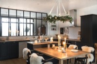Modern country kitchen-diner decorated for Christmas