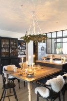 Modern country kitchen-diner decorated for Christmas