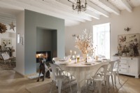 Modern country dining room decorated for Christmas