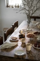 Rustic wooden dining table detail