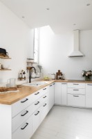 Modern white kitchen with wooden worktops
