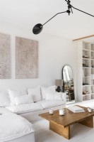 White painted living room with wooden furniture