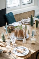 Christmas cake on modern dining table - detail
