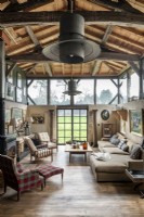 Unusual pendant lights in country living room
