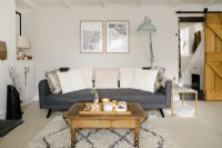 Contemporary open plan living room in a Cornish cottage. 