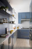 Modern kitchen in blue and white.