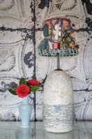 Lamp made with recycled materials, mostly seaside found objects