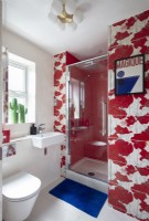 Colourful bathroom with shower cubicle