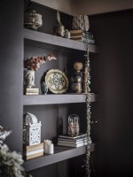 Shelves with books and home accessories