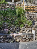 Garden patio with stone walling