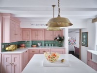 Handmade kitchen with painted pink units