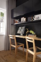 Desk with black cabinetry