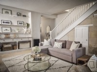 Open plan living space in neutral tones