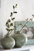 Green pottery vases - detail