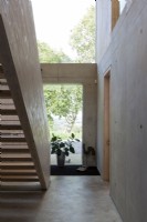Contemporary stairs and entrance hall, ply and concrete.