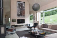 Contemporary living room, doors open to garden