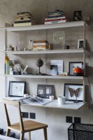 Contemporary bedroom desk and shelves. 